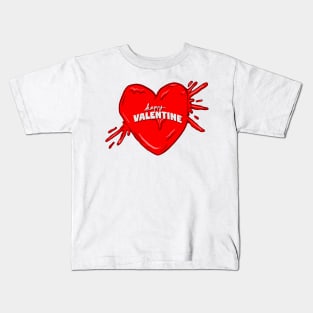 Valentine Heart Bloody with Happy Valentine Text Kids T-Shirt